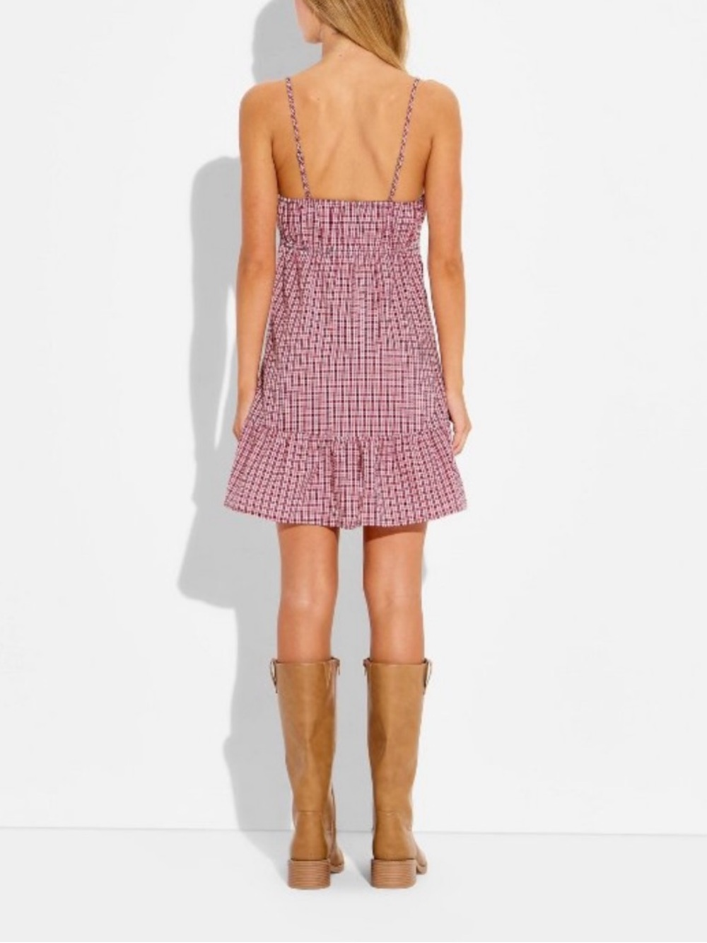 Wild Fable Mini Sun Dress Red White Check Plaid Embroidery Ruffle Size Small NWT - Picture 2 of 8
